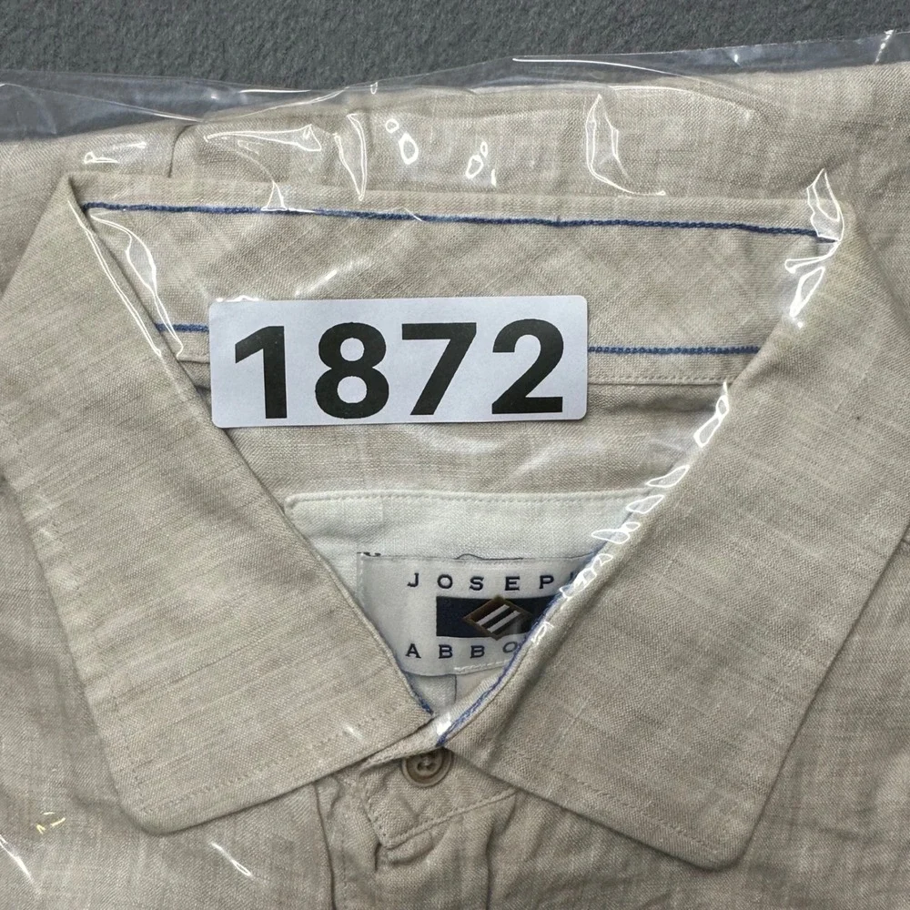 Joseph‎ Abboud Button Down Shirt Mens XL Beige 100% Linen Long Sleeve Pocket